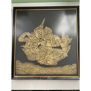 Mid Century Raised Cambodian Angkor Wat Temple Rubbing Large Framed Art Buddhist